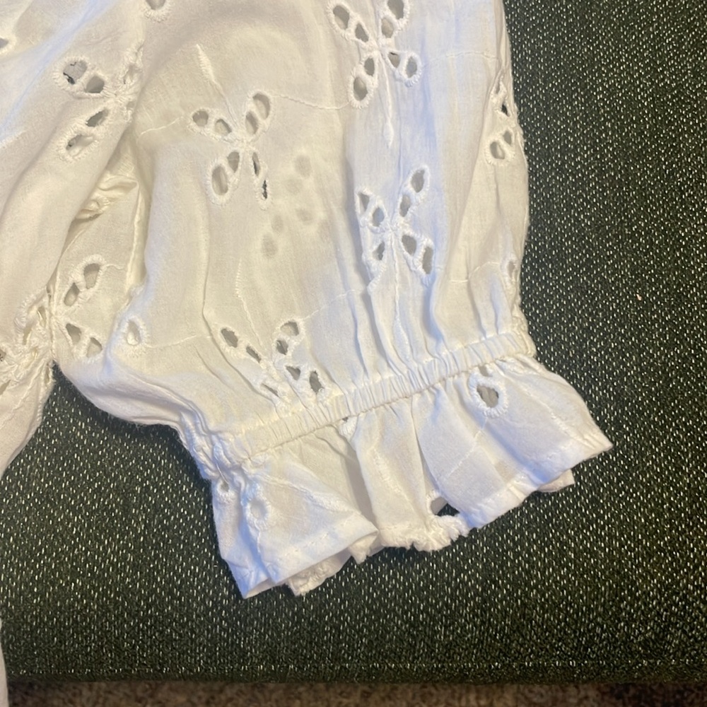 Free People White Ruffled Crop Blouse - Picture 7 of 7